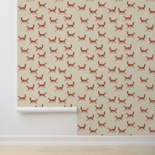 Leuk Schattige Red Fox Pattern op Beige Behang