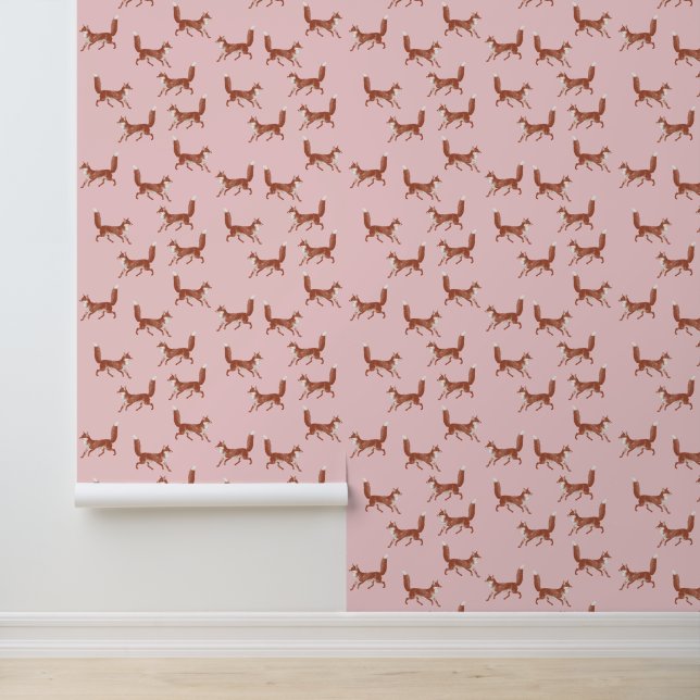 Leuk Schattige Red Fox Pattern op Roze Behang (Applicatie)
