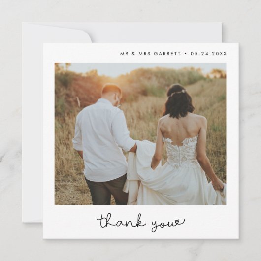 Leuk script bruiloft vierkant Dank u kaart (Voorkant)