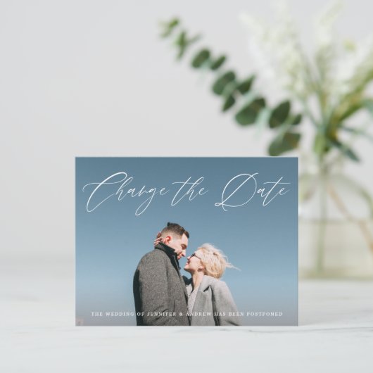 Leuk Script Foto Wijzig de datum Aankondigingskaart (Staand voorkant)