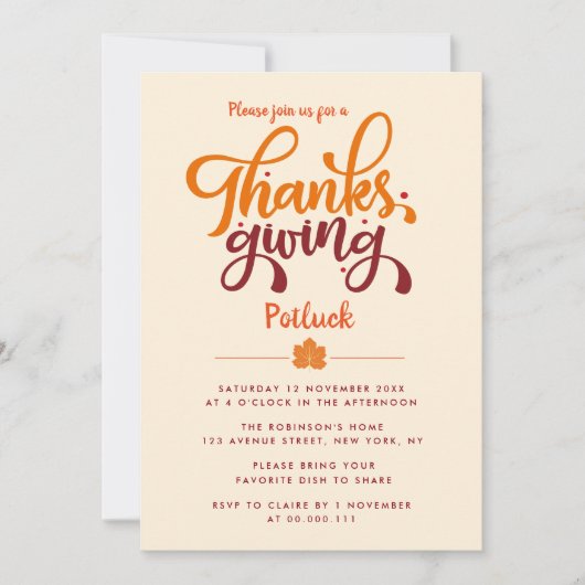 Leuk script Thanksgiving potluck uitnodiging (Voorkant)