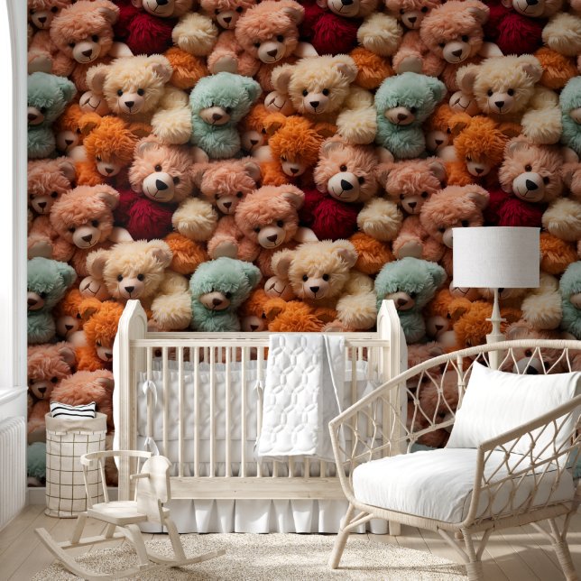Leuk Sinaasappel Roze Crème Turquoise Teddybeer Behang (Kinderen)