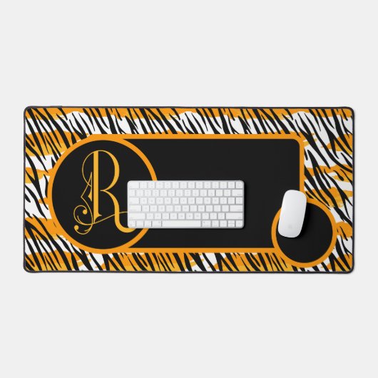 Leuk Sinaasappel Zwart Wit Tijger Strepen Monogram Bureaumat (Keyboard & Muis)