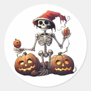 Leuk skelet Halloween Heksenpompoen Ronde Sticker