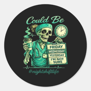 Leuk skelet verpleegkundige nachtdienst leven team ronde sticker