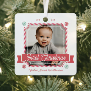 Leuk Snoep Eerste Kerstsnoep Cane Foto Lijst M Metalen Ornament