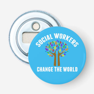 Leuk sociaal werk Quote Blauw sociaal werker Button Flesopener