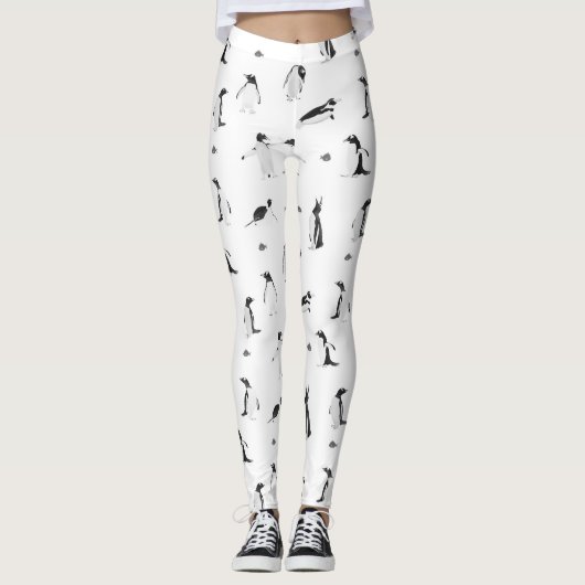 Leuk speelse pinguïns en vis monochroom patroon leggings (Voorkant)