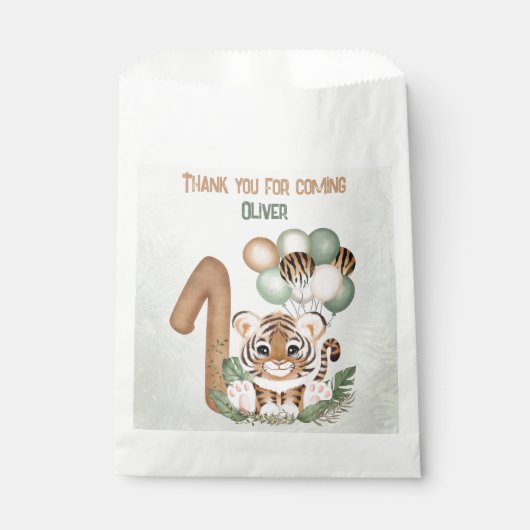 Leuk Tijger Jongen Oerwoud 1e Verjaardagsfeest Bedankzakje (Voorkant)