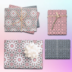Leuk Trendy Geometrisch Roze Wit en Grijs Patroon Inpakpapier Vel