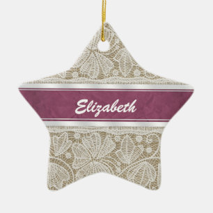 Leuk trendy girly vintage monogram wit kant keramisch ornament
