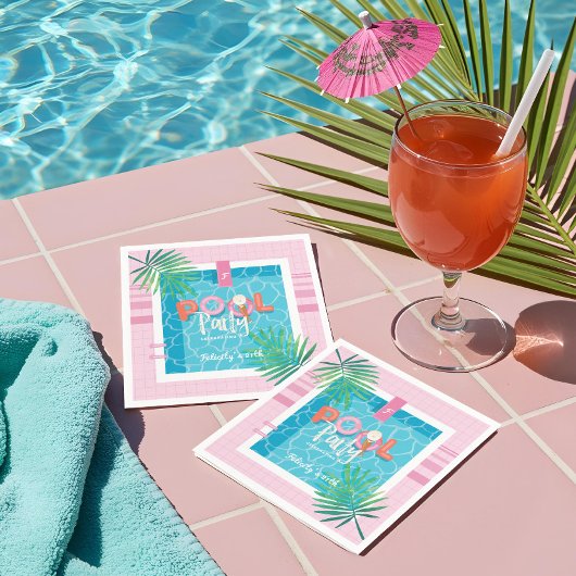 Leuk Tropisch Roze & Blauw Tropisch Pool Party Servet