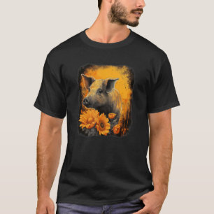 Leuk varken met zonnebloemportret sinaasappel en z t-shirt
