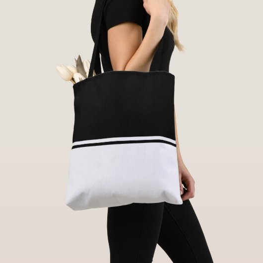 Leuk verfijnd zwart wit gestreept kleurenblok draagtas (Dichtbij)