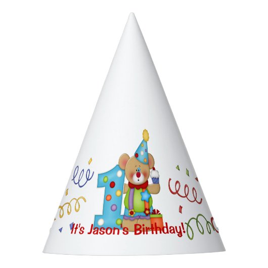Leuk Verjaardag Beer Leeftijd 1 Feesthoedjes (Voorkant)