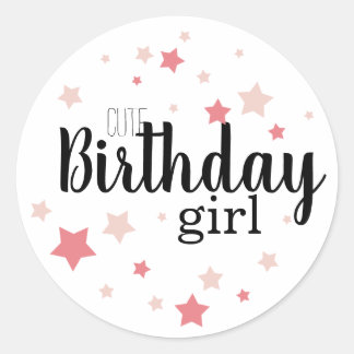 Leuk Verjaardagsmeisje met roze sterren Ronde Sticker