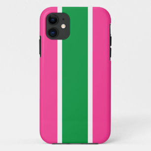 Leuk Vet Tropisch Groen Roze Wit Racing Stripes iPhone 11 Hoesje