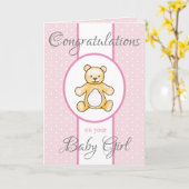 Leuk vintage teddy baby shower kaart (Gele Bloem)