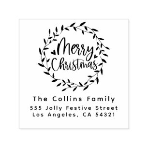 Leuk Vrolijk Kerstfeest Familienaam Retouradres Zelfinktende Stempel
