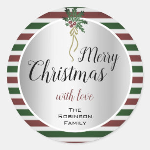 Leuk Vrolijk Kerstmis Ontwerp Zilver met Mistletoe Ronde Sticker