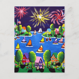 Leuk vuurwerk 4 juli Folk Art Briefkaart