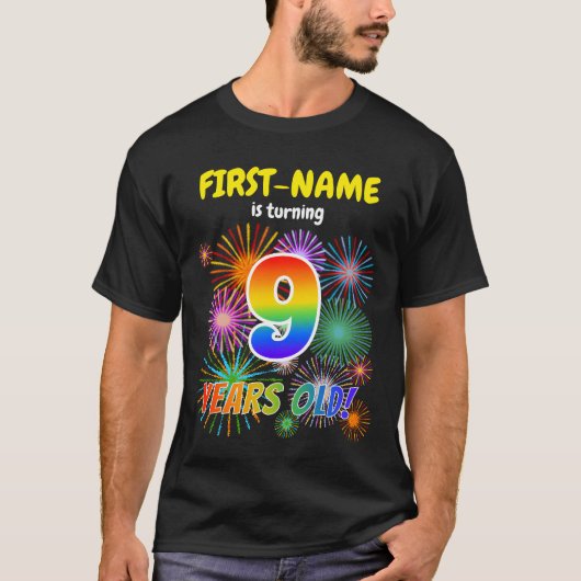 Leuk Vuurwerk, Regenboogblik "9", 9de Verjaardag T-shirt (Voorkant)