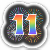 Leuk vuurwerk + regenboogpatroon "11" Event # Sticker (Voorkant)