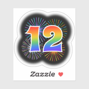 Leuk vuurwerk + regenboogpatroon "12" Event # Sticker