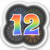 Leuk vuurwerk + regenboogpatroon "12" Event # Sticker (Voorkant)
