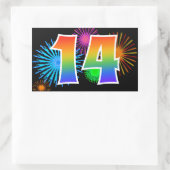 Leuk vuurwerk + regenboogpatroon "14" Evenementnum Rechthoekige Sticker (Tas)