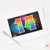 Leuk vuurwerk + regenboogpatroon "14" Evenementnum Rechthoekige Sticker (Envelop)