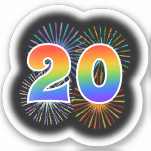 Leuk vuurwerk + regenboogpatroon "20" Event # Sticker