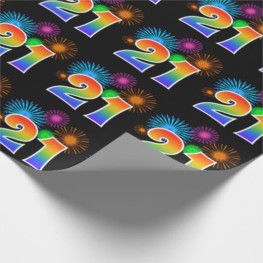 Leuk vuurwerk + regenboogpatroon "21" Evenementnum Cadeaupapier (Hoek)