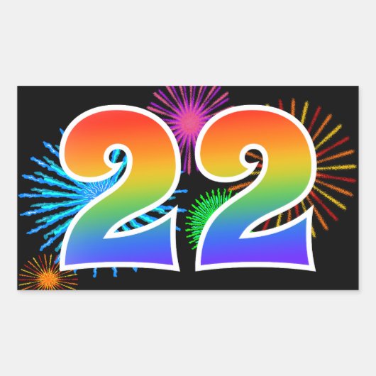 Leuk vuurwerk + regenboogpatroon "22" Evenementnum Rechthoekige Sticker (Voorkant)