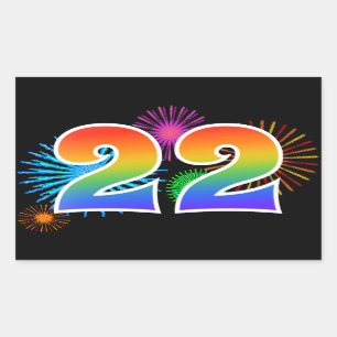 Leuk vuurwerk + regenboogpatroon "22" Evenementnum Rechthoekige Sticker