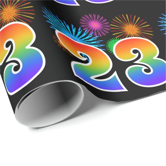 Leuk vuurwerk + regenboogpatroon "23" Evenementnum Cadeaupapier (Rol Hoek)