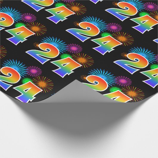 Leuk vuurwerk + regenboogpatroon "24" Evenementnum Cadeaupapier (Hoek)