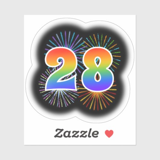 Leuk vuurwerk + regenboogpatroon "28" Event # Sticker (Vel)