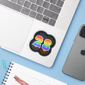 Leuk vuurwerk + regenboogpatroon "28" Event # Sticker (Laptop met iPhone)
