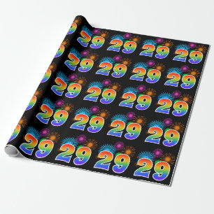 Leuk vuurwerk + regenboogpatroon "29" Evenementnum Cadeaupapier