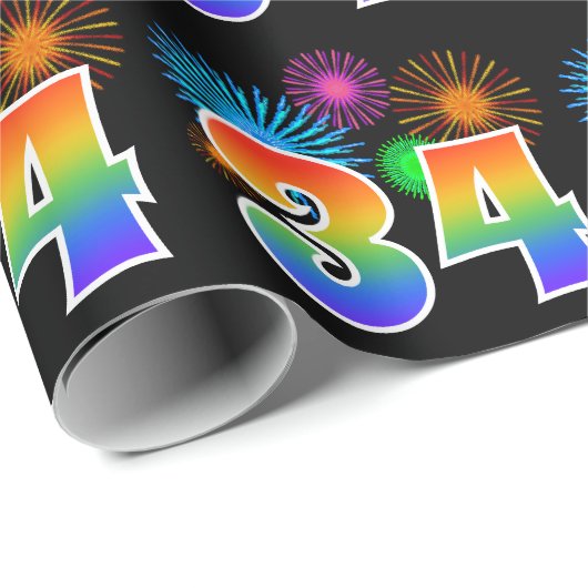 Leuk vuurwerk + regenboogpatroon "34" Evenementnum Cadeaupapier (Rol Hoek)