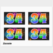 Leuk vuurwerk + regenboogpatroon "34" Evenementnum Rechthoekige Sticker (Vel)