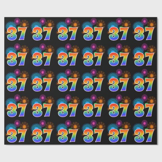 Leuk vuurwerk + regenboogpatroon "37" Evenementnum Cadeaupapier (Vlak)
