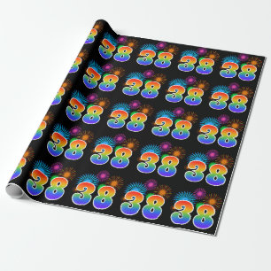 Leuk vuurwerk + regenboogpatroon "38" Evenementnum Cadeaupapier
