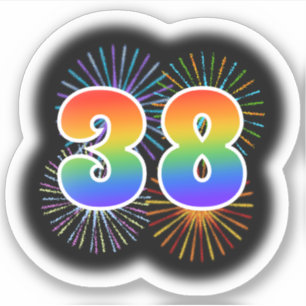 Leuk vuurwerk + regenboogpatroon "38" Event # Sticker