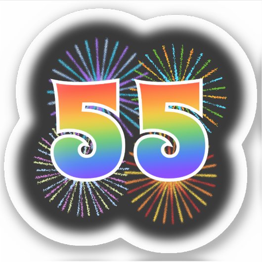 Leuk vuurwerk + regenboogpatroon "55" Event # Sticker (Voorkant)