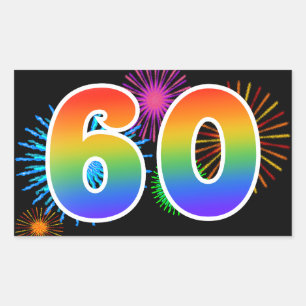 Leuk vuurwerk + regenboogpatroon "60" Evenementnum Rechthoekige Sticker