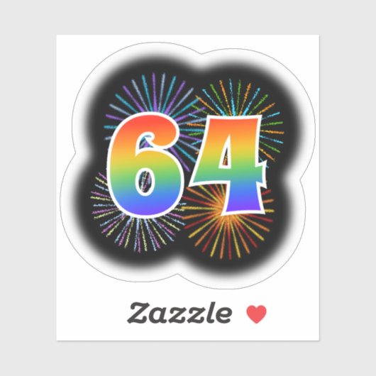 Leuk vuurwerk + regenboogpatroon "64" Event # Sticker (Vel)