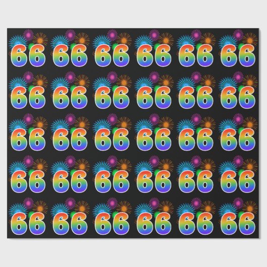 Leuk vuurwerk + regenboogpatroon "66" Evenementnum Cadeaupapier (Vlak)