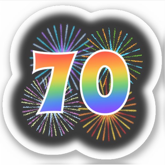 Leuk vuurwerk + regenboogpatroon "70" Event # Sticker (Voorkant)